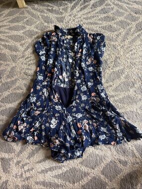 Navy Floral Button-Up Romper Jumpsuit
